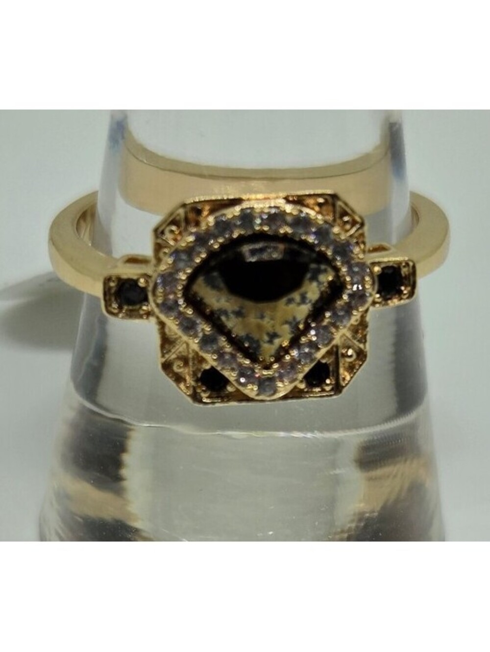 Fragrant Jewels Wicked Triangle Ring Size 8 Gold Tone Black Crystal NWT